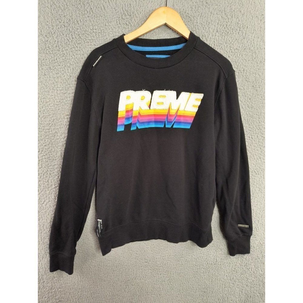 Preme Prism Rainbow Embroidered Crew Neck Pullover Sweatshirt Black‎ Men's Large